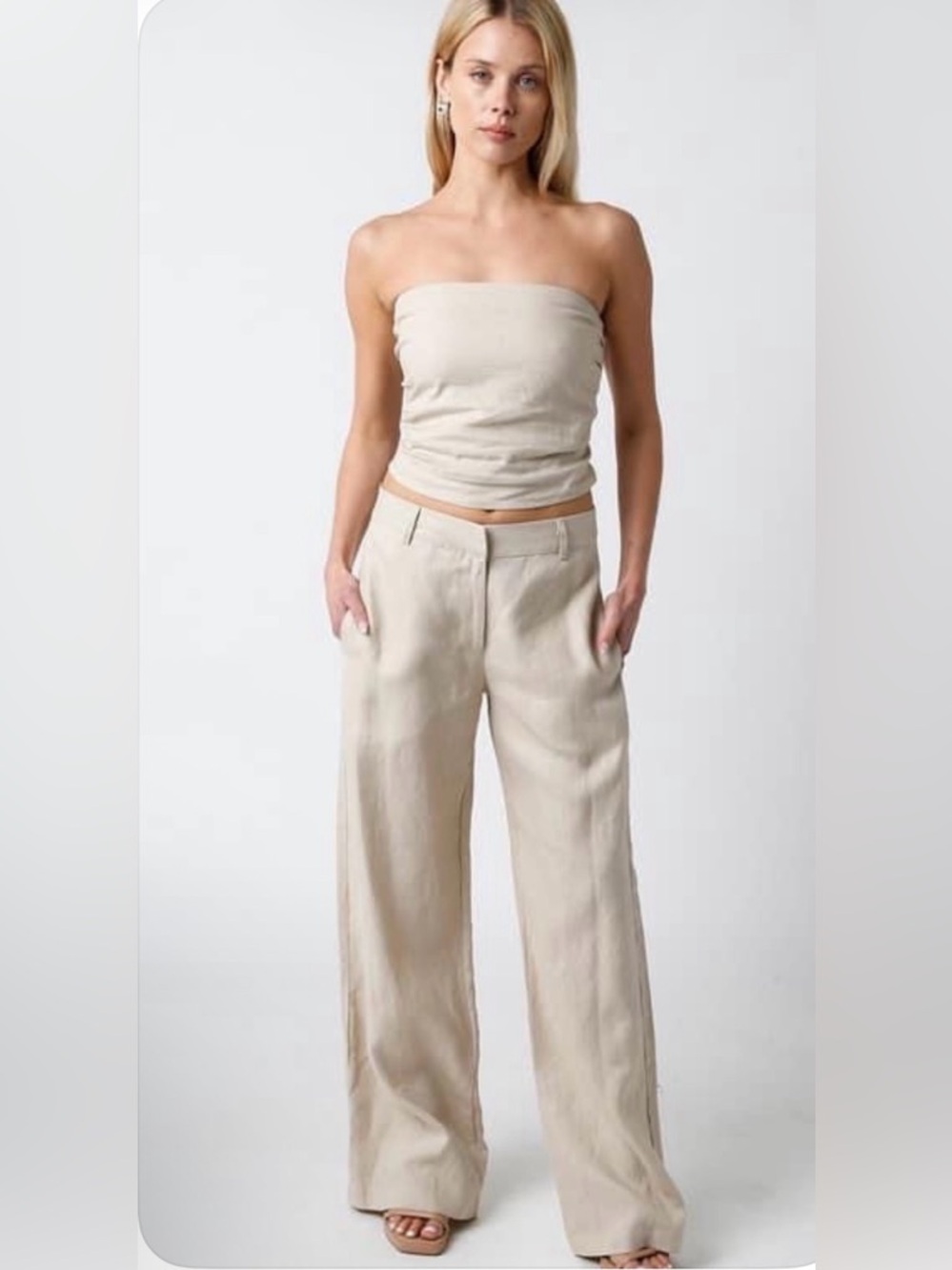 Olivaceous Wide-Leg Linen-Blend Pants in Natural Beige
